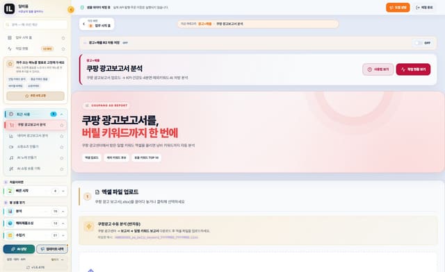 쿠팡 광고보고서 분석 화면